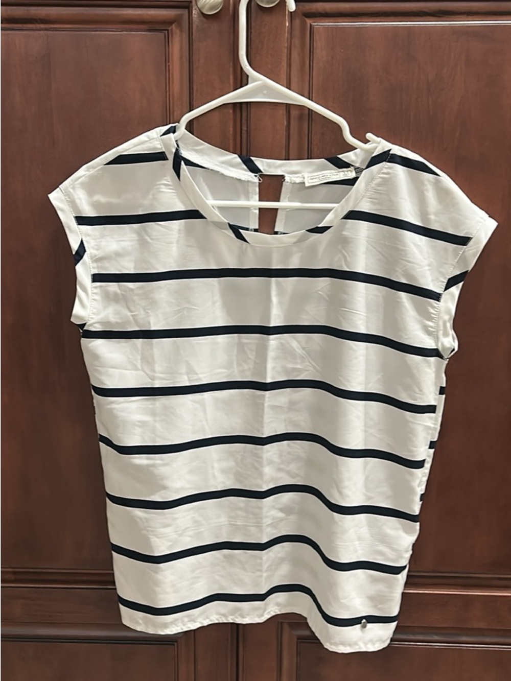 Abercrombie & Fitch White and Navy Striped Blouse